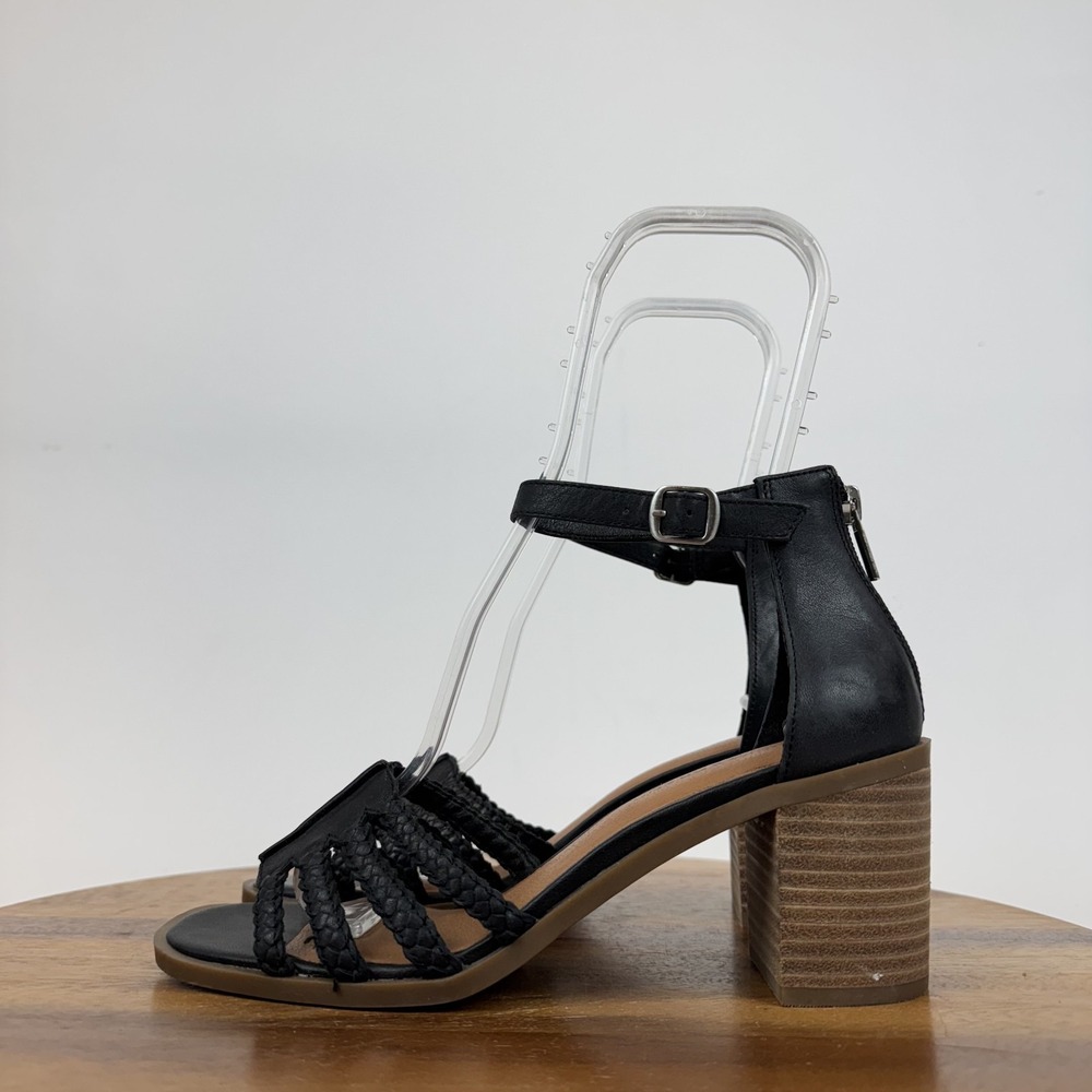 New Womens Lucky Brand Tasmina Black Leather Braided Sandals Block Heel Size 8 M - Picture 5 of 7